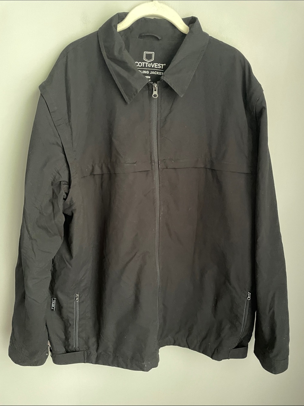 SCOTTeVEST Sterling Jacket Men's XLT Black Full Zip TEC Removable Sleeves Travel